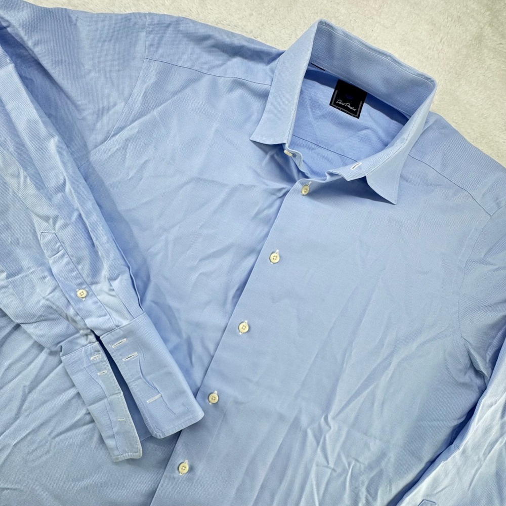 David Donahue Men's Light Blue Textured Dress Shirt Button Up‎ Long Sleeve